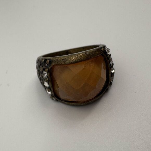 Park Lane Antigua Ring Size 7 Antique Gold Tone Rustic Ring Brown Ivory - Picture 2 of 5